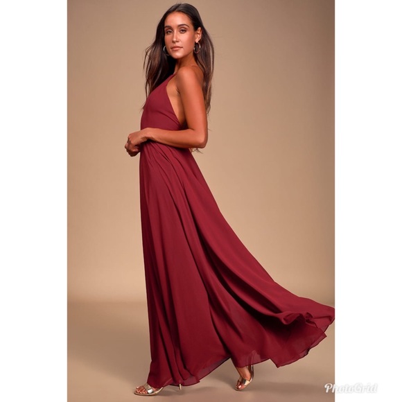Lulu's Mythical Kind Of Love Wine Red Chiffon Sleeveless Long Maxi Dress Medium - Picture 5 of 12